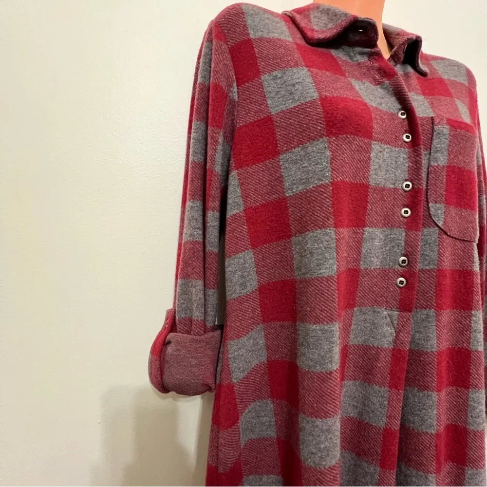Soft Surroundings Red Gray Plaid Women's Tunic Top Cottagecore Country - Picture 4 of 13